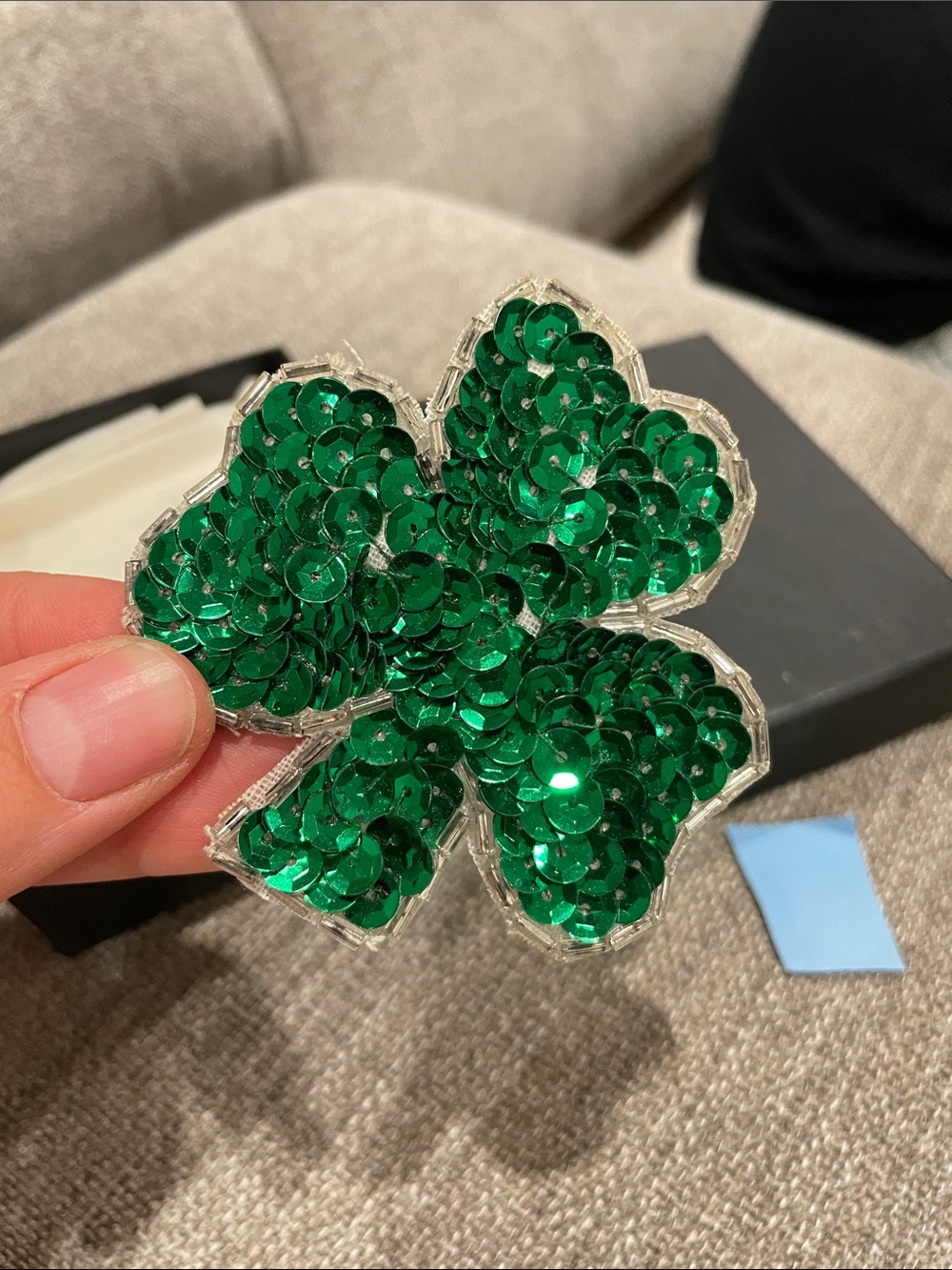 Green Sequin Clover Patch Brooch - Women Accessories